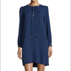 See by Chloe Long-Sleeve Lace-Up Shift Dress Navy